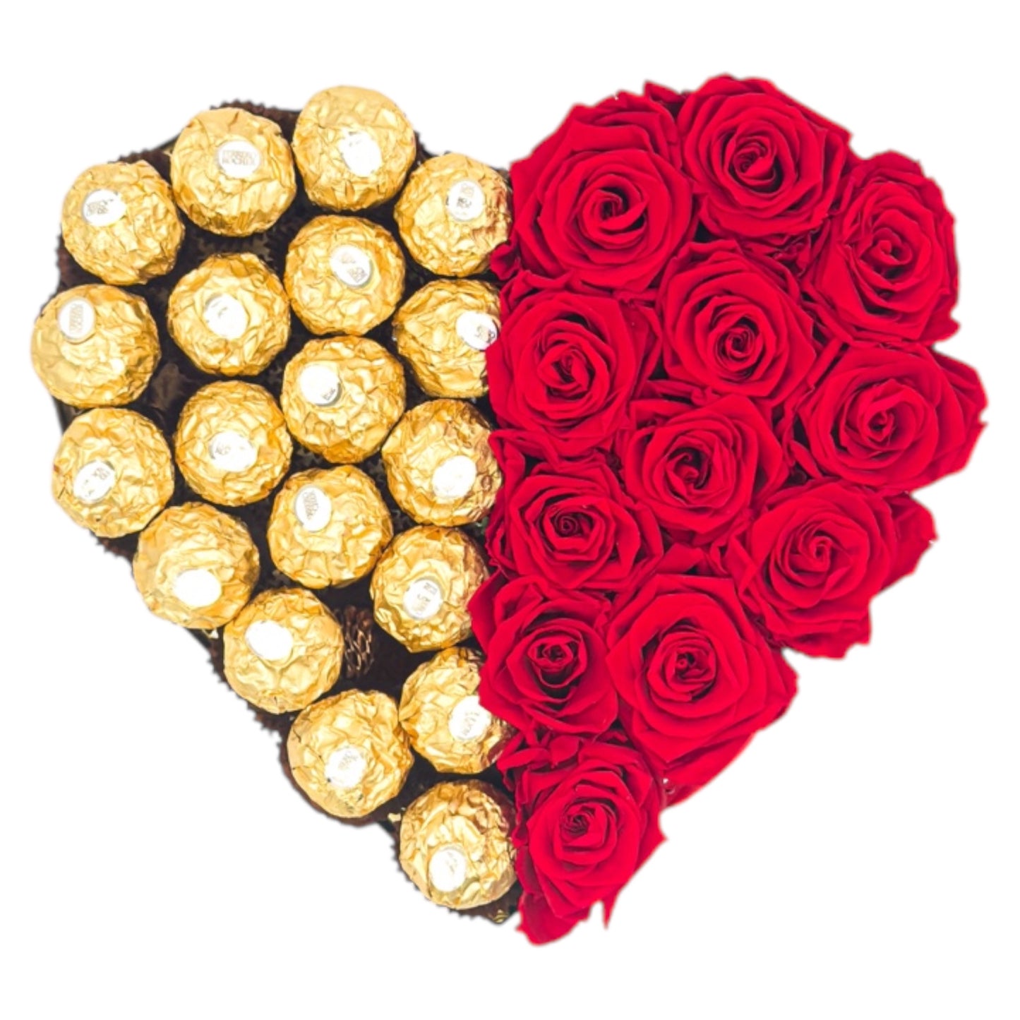 White Heart-Shaped Box with Roses and Ferrero Chocolates