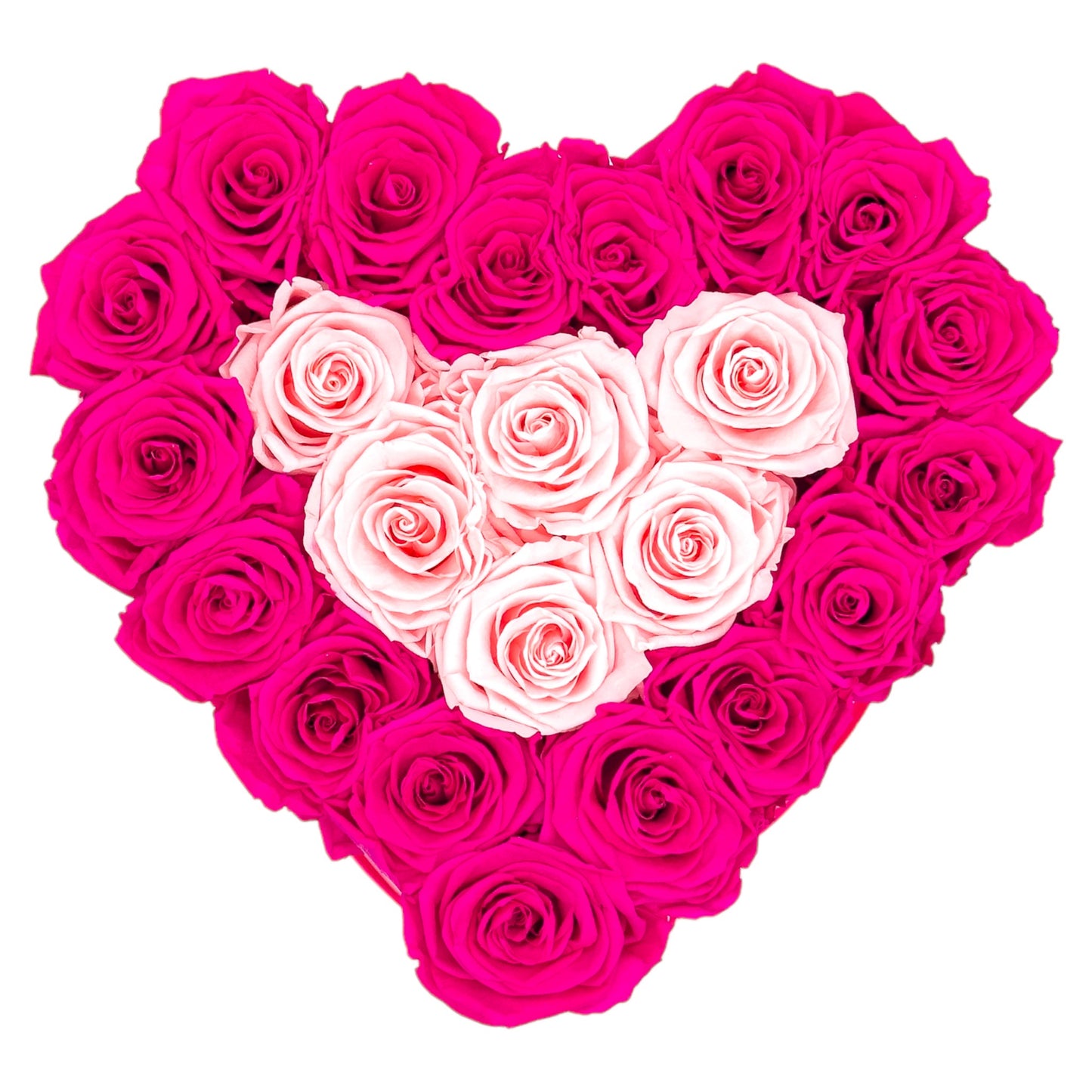 Heart Classic Quartz Pink Box with color roses Fushia and Rosewood